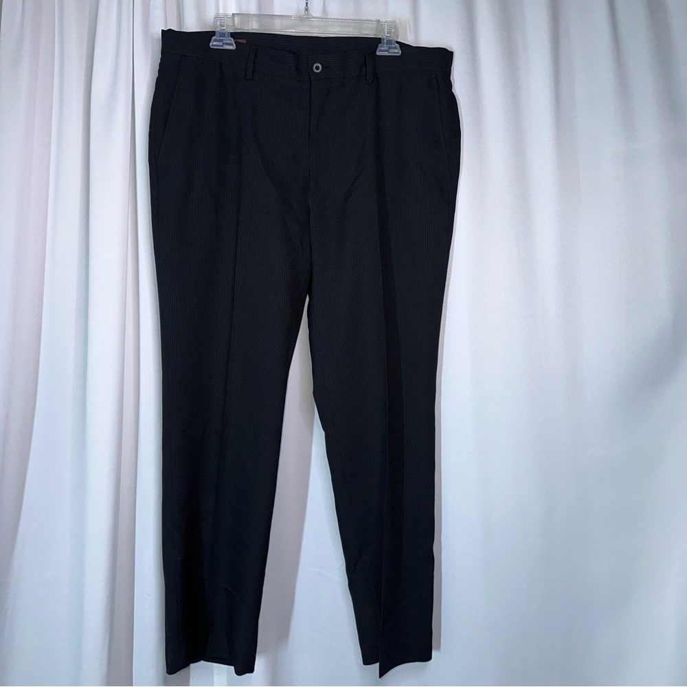 Perry Ellis Black Dress Pants Slacks Pinstripe Flat Front 38x30 (Fits‎ 38x29)